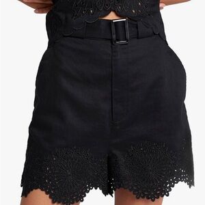 Joie Black Shorts with Lace Edge Detail + Belt size 00